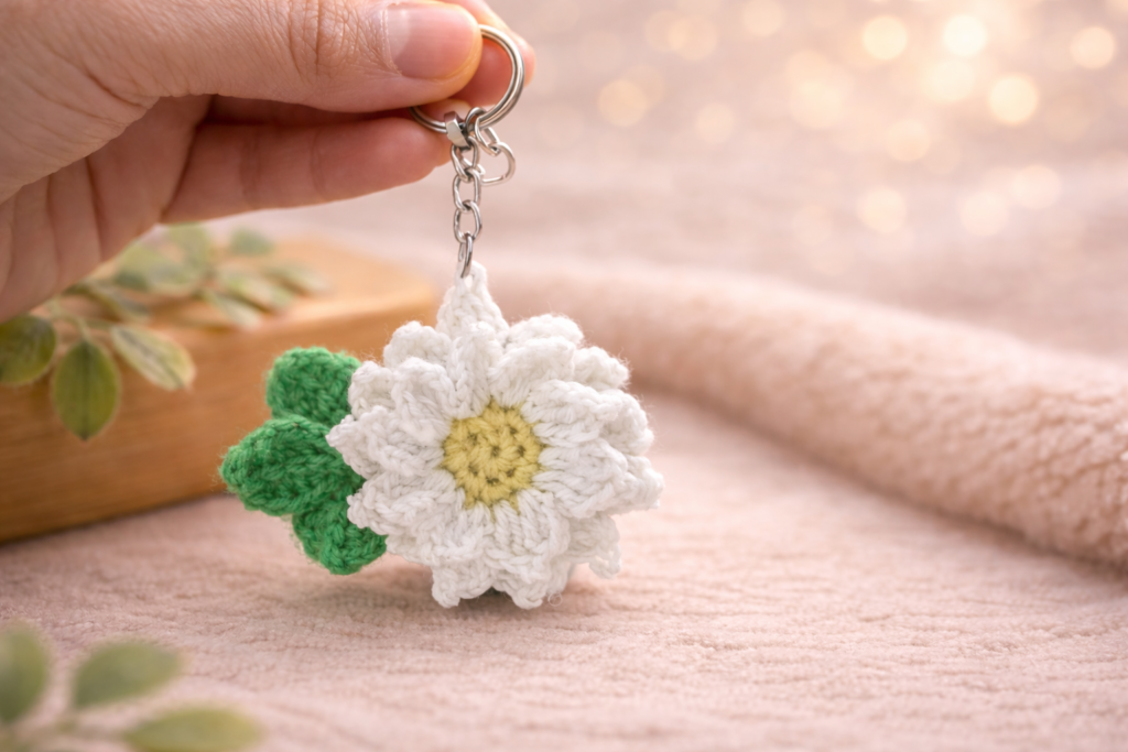 white crochet flower